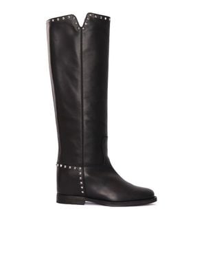 Via Roma 15 Split Boot With Pyramid Edges - Black