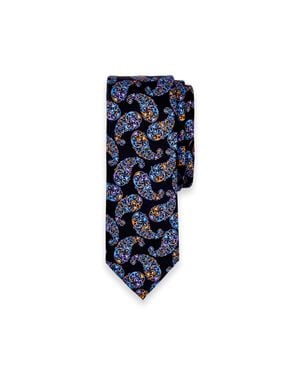 Paul Fredrick Paisley Italian Printed Silk Tie - Blue
