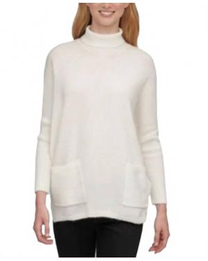 DKNY Turtleneck Acrylic Blend Oversized Sweater - White