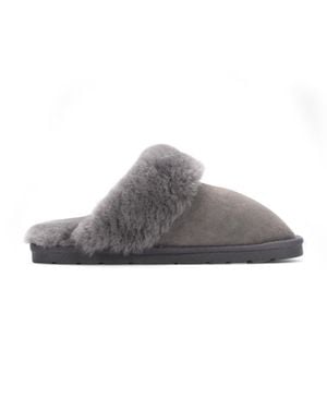Infinity Leather Genuine Sheepskin Suede Mule Winter Slippers - Gray