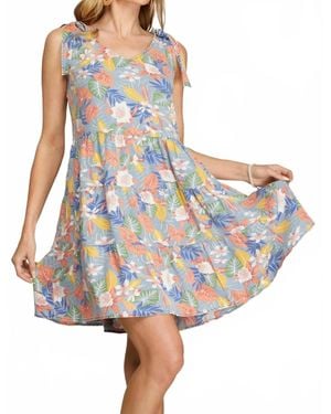 Umgee Roxy Chambray Floral Dress - Blue