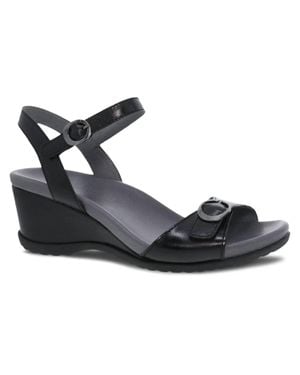 Dansko Arielle Leather Wedge Sandals - Black
