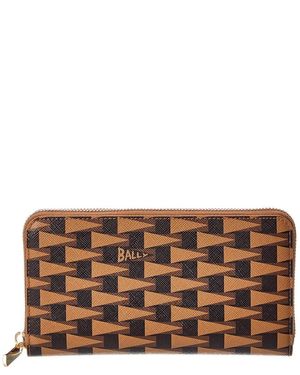 Bally Logo Pennant Leather Zip Around Wallet - Brown