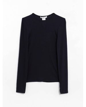 Tibi Ribbed Crewneck Pullover Tee - Blue