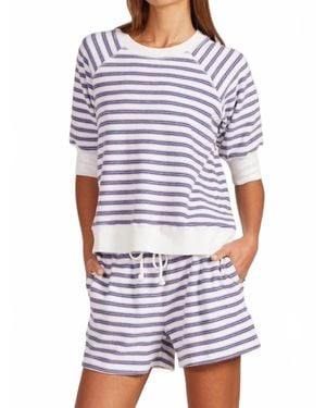 Bobi Raglan Stripe Pullover - White