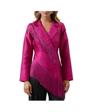 Sugarlips Lettie Satin Fringe Blazer Jacket - Red