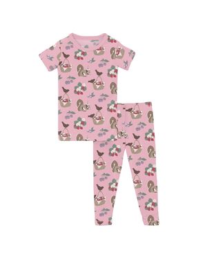 KICKEE Baby Girl's Short Sleeve Pajama Set - Pink