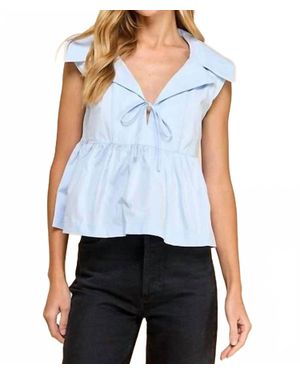 TCEC Sleeveless Collared Peplum Hem Top - Blue