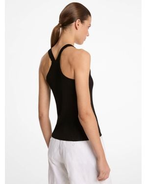 Michael Kors Ribbed Superfine Linen And Cotton Blend Tank Top - Black