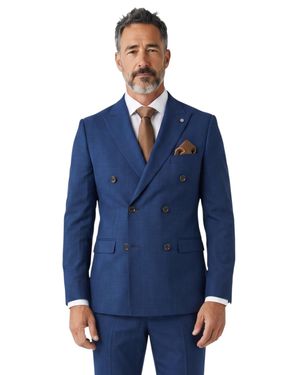 Paul Andrew Birdseye Double Breasted Formal 2 Piece Suit - Blue