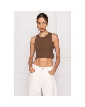 Lamarque Elicia Ribbed Crop Tank Top - White