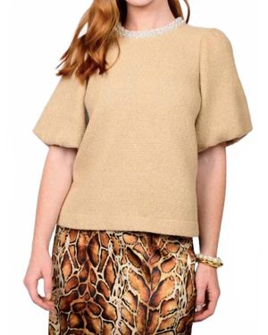 Ivy Jane Beaded Neck Puff Sleeve Top - Brown