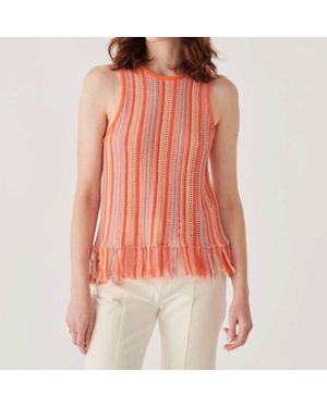 White + Warren Mercerized Cotton Fringe Tank Top - Red