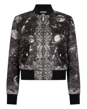 Philipp Plein Regular Fit Satin Bomber Zodiac - Black