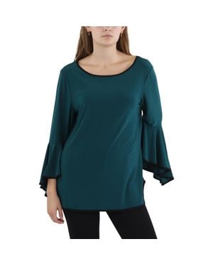 SAM & JESS Contrast Trim Bell Sleeve Blouse - Green