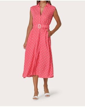LUSANA Chloe Belted Linen Shirt Dress - Pink