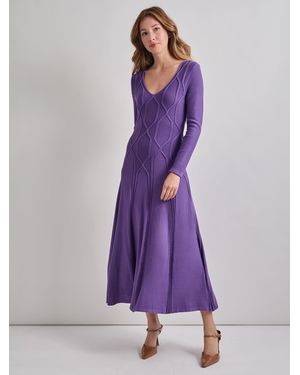 Misook Fit-And-Flare Raised Geometric Recycled Knit Maxi Dress - Purple