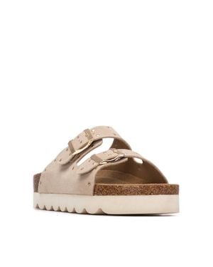 Xti Refresh Collection Eyelets Double Strap Buckle Flat Sandals - Brown
