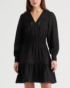 Ellen Tracy Long Sleeve Dress With Flounce Hem - Black