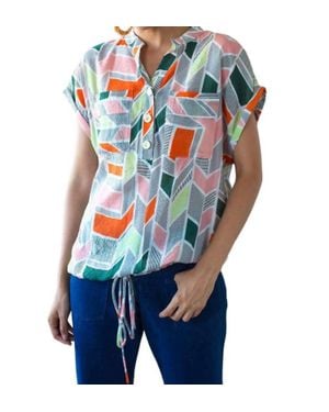 Eva Franco Nico Drawstring Roll Sleeve Top - Blue