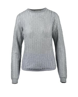 Alysi Shimmering Lamé Knit Top With Vertical Ribbed Texture - Gray
