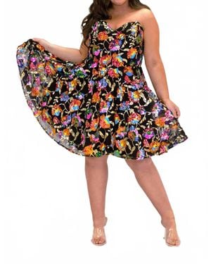 Sydney's Closet Floral-Patterned Sequin Cocktail Dress - Black