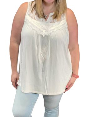White Birch Lace Trim Sleeveless Tee - White