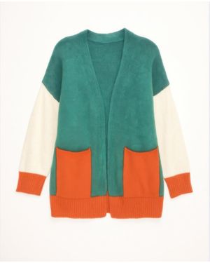 TRUEDAMES Color Block Open Cardigan - Green