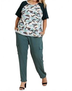 Umgee Camo And Striped Top - Blue