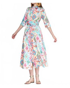 Vilagallo Ikat Midi Dress - White