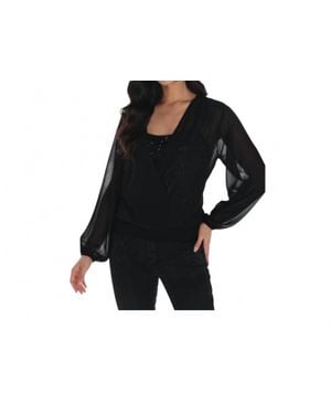 FRANK LYMAN Long Sleeve Woven Top - Black
