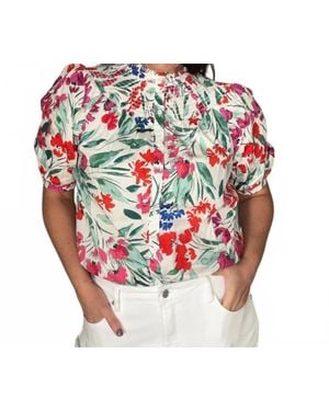 Sugarlips Kivia Blossom Smocked Mock Neck Top - White