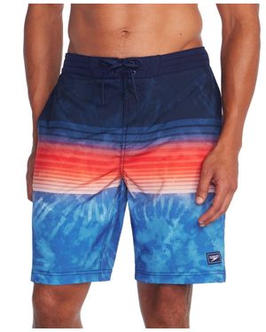 Speedo Printed Bondi Basin Boardshorts Peacoat 9" Swimwear Fts737 - Blue