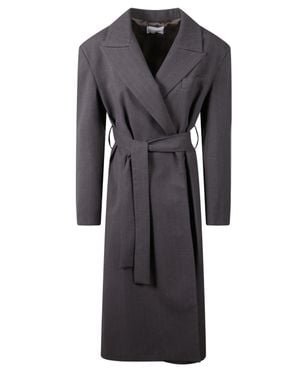 THE NINA STUDIO Pinstripe Belted Coat - Black