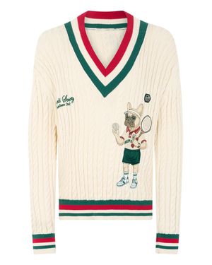Philipp Plein V-Neck Pullover Plein Tennis - Natural