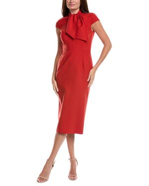 Oscar de la Renta Cap Sleeve Wool-Blend Midi Dress - Red