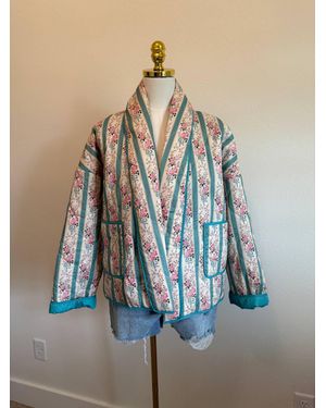 Davi & Dani Floral Quilted Jacket - Blue