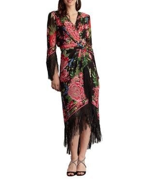 Tadashi Shoji Mair Floral Print Tassel Fringe Wrap Dress - Red