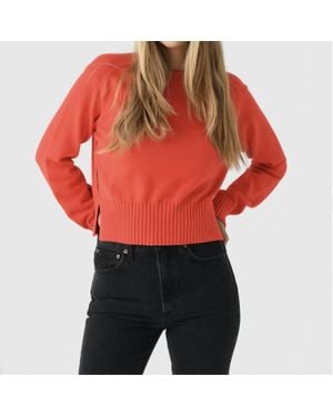 White + Warren Soft Cotton Rib Trim Sweatshirt - Red