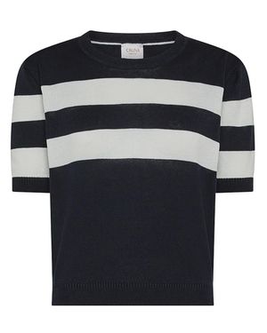 Cruna Cropped/ Horizontal Stripe T-Shirt - Black