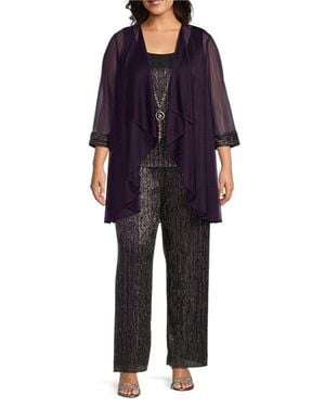 R & M Richards 3-Piece Metallic Evening Pants Set - Blue