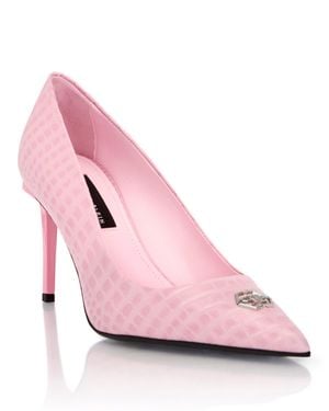 Philipp Plein Cocco Print Decolette Mid Heels Hexagon 9 - Pink