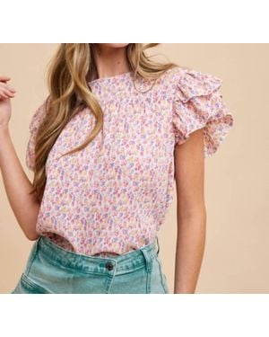 Anniewear Ditsy Flower Printed Pleats Blouse - Pink