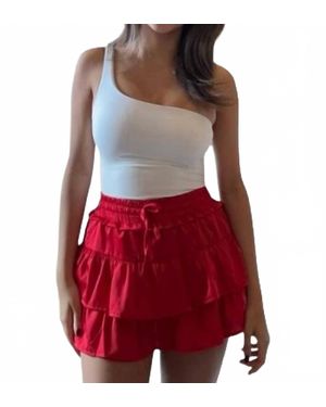 Sabz Swimwear Drawstring Waist Skorts - Red