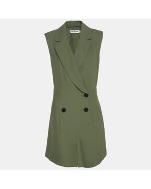 Self-Portrait Twill Double Breasted Jumpsuit - Green