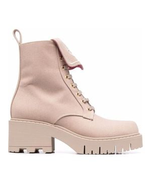 Chiara Ferragni Embroidered Eye Motif Leather Ankle Boots - Natural