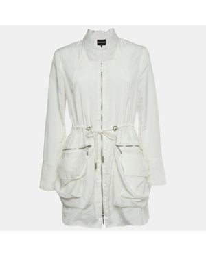 Emporio Armani Zip Front Long Jacket - White