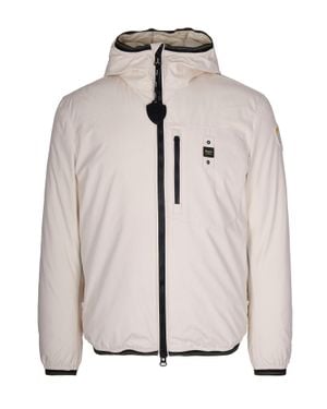 Blauer Monochromatic Neoprene Puffer Jacket With Zippered Pocket - Natural
