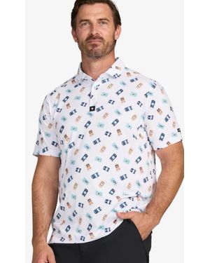 BAD BIRDIE Core Polo Shirt Crushable Beer Can Graphic Pullover Dsgl11 - White