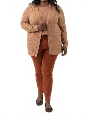 Minnie Rose Cotton Cashmere Pointelle Cardigan - Brown
